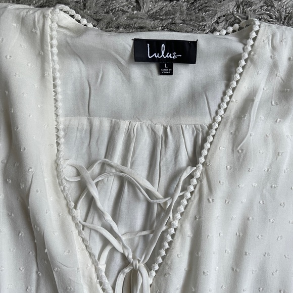 Morningside White Lace-Up Bell Sleeve Surplice Top - Picture 10 of 14